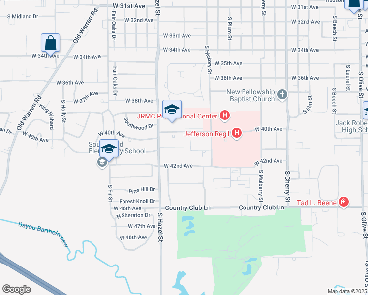 map of restaurants, bars, coffee shops, grocery stores, and more near 2001 West 41st Avenue in Pine Bluff