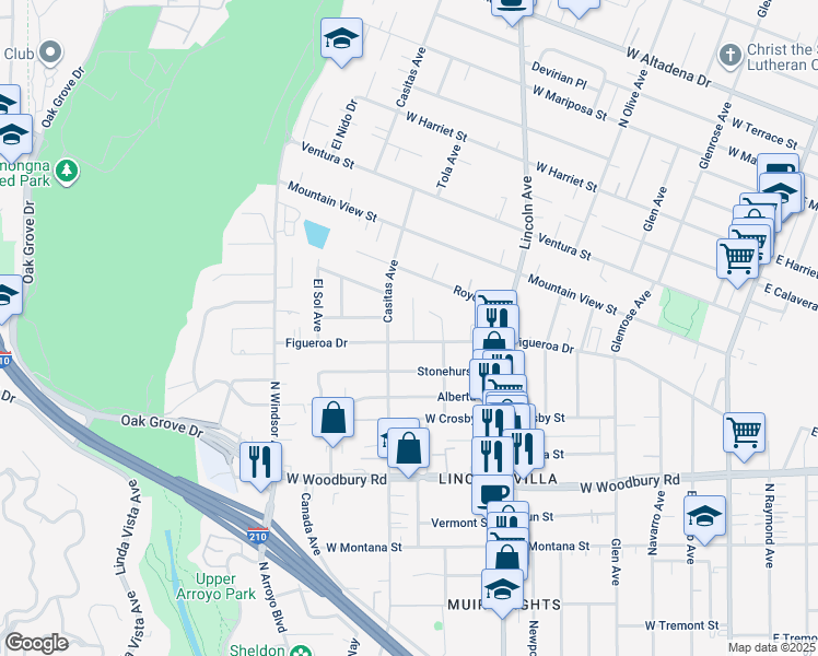 map of restaurants, bars, coffee shops, grocery stores, and more near 2461 Saint Pierre Avenue in Altadena