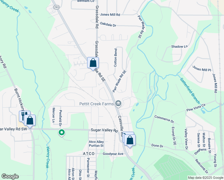 map of restaurants, bars, coffee shops, grocery stores, and more near 7 Parr Wade Road Southeast in Cartersville