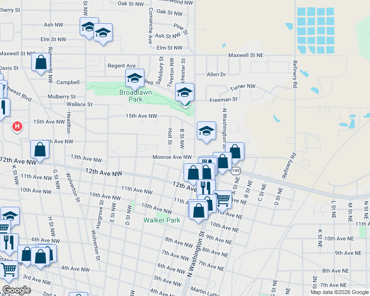 map of restaurants, bars, coffee shops, grocery stores, and more near 1408 B Street Northwest in Ardmore