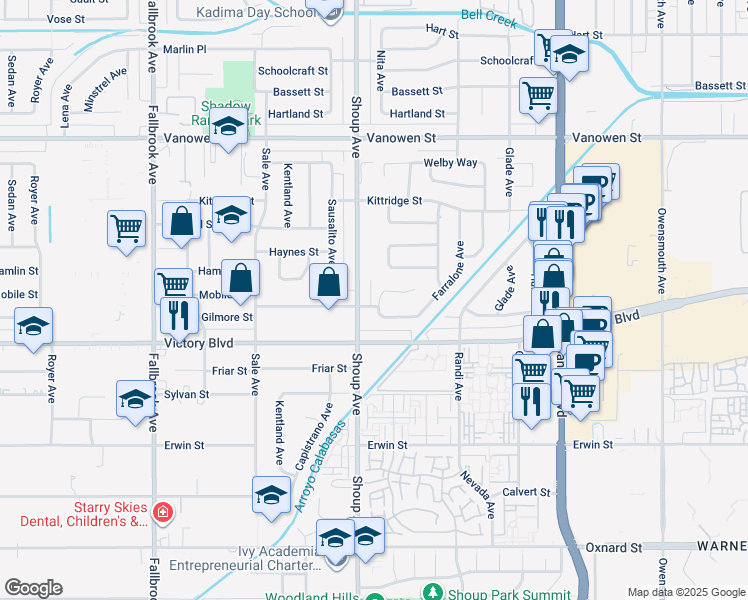map of restaurants, bars, coffee shops, grocery stores, and more near 22361 Mobile Street in Los Angeles