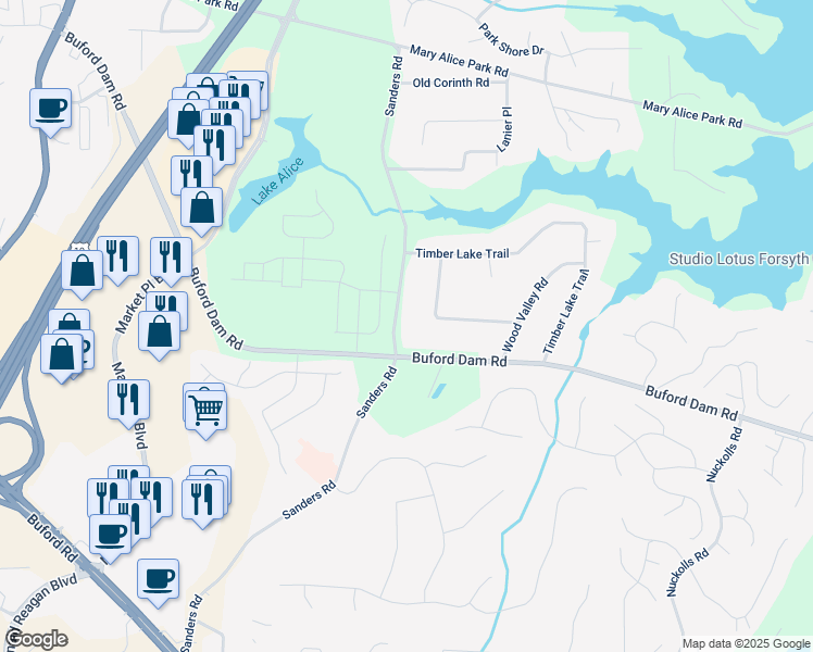 map of restaurants, bars, coffee shops, grocery stores, and more near 779 Sanders Road in Cumming