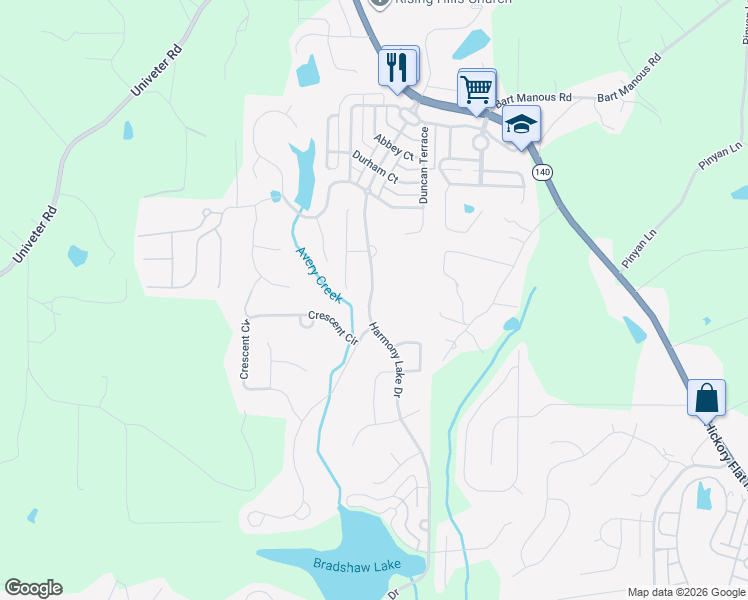 map of restaurants, bars, coffee shops, grocery stores, and more near 249 Harmony Lake Drive in Canton
