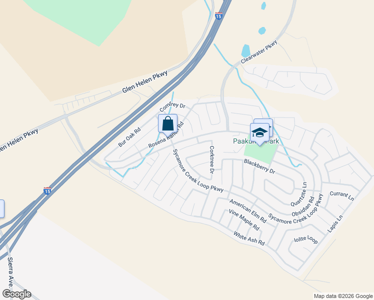 map of restaurants, bars, coffee shops, grocery stores, and more near 3518 Sugar Berry Court in San Bernardino