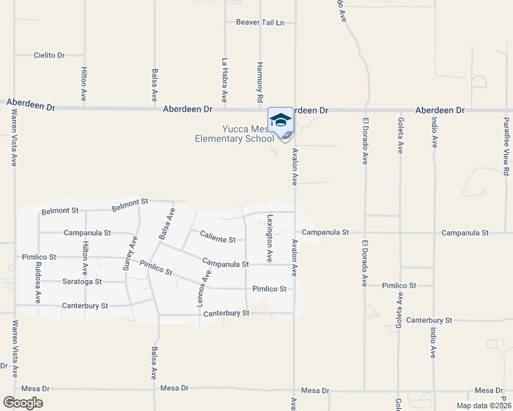 map of restaurants, bars, coffee shops, grocery stores, and more near 58394 Del Mar Street in Yucca Valley