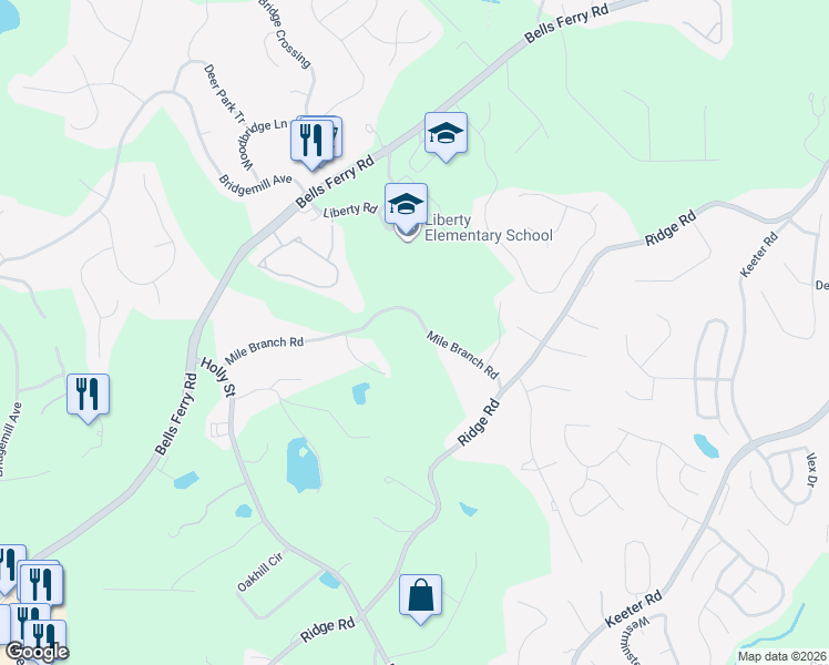 map of restaurants, bars, coffee shops, grocery stores, and more near 596 Mile Branch Road in Canton
