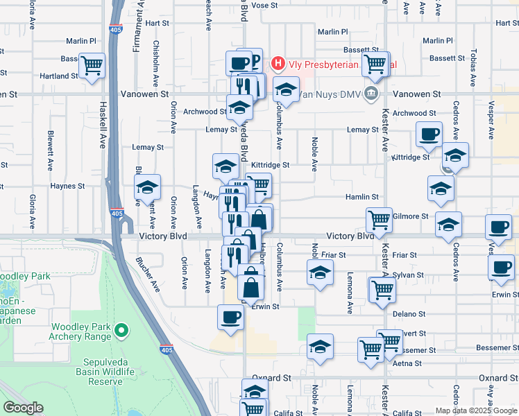 map of restaurants, bars, coffee shops, grocery stores, and more near 6474 Sepulveda Boulevard in Los Angeles