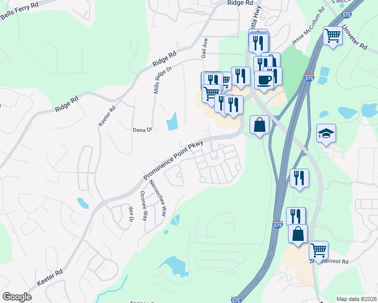 map of restaurants, bars, coffee shops, grocery stores, and more near 100 Lantana Trail in Canton