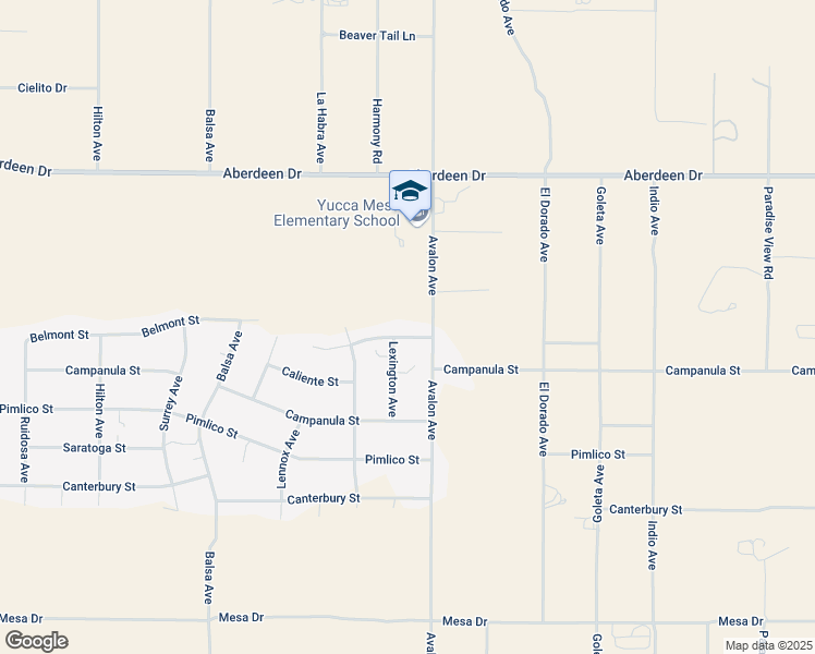 map of restaurants, bars, coffee shops, grocery stores, and more near 58458 Del Mar Street in Yucca Valley