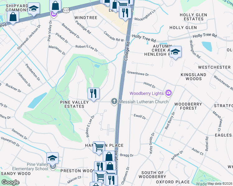 map of restaurants, bars, coffee shops, grocery stores, and more near 3274-3298 South College Road in Wilmington