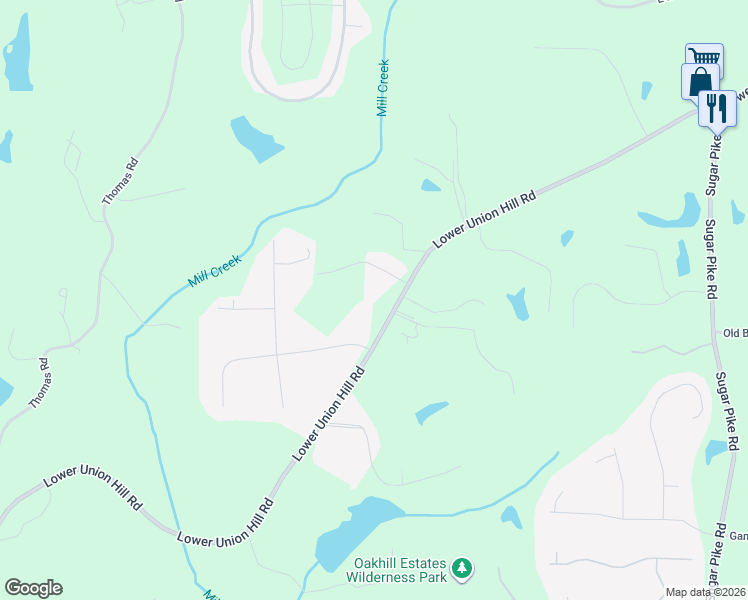 map of restaurants, bars, coffee shops, grocery stores, and more near 1881 Lower Union Hill Road in Canton