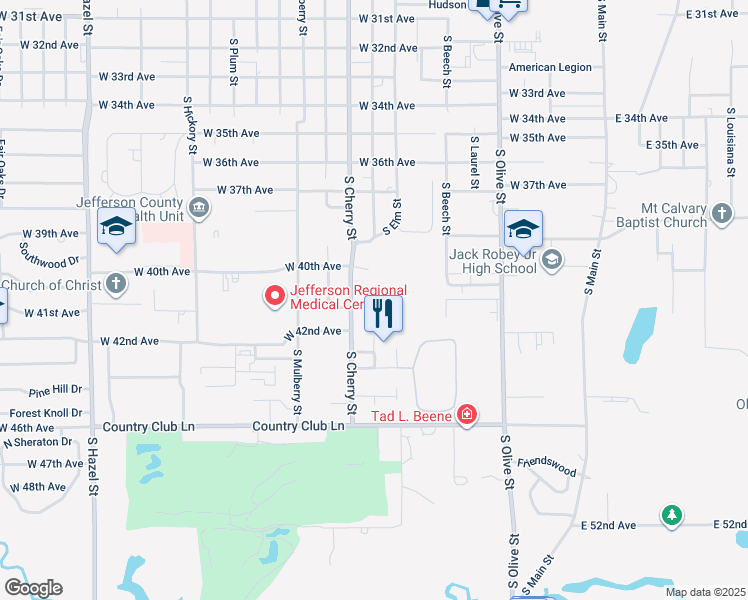 map of restaurants, bars, coffee shops, grocery stores, and more near 4021 South Cherry Street in Pine Bluff
