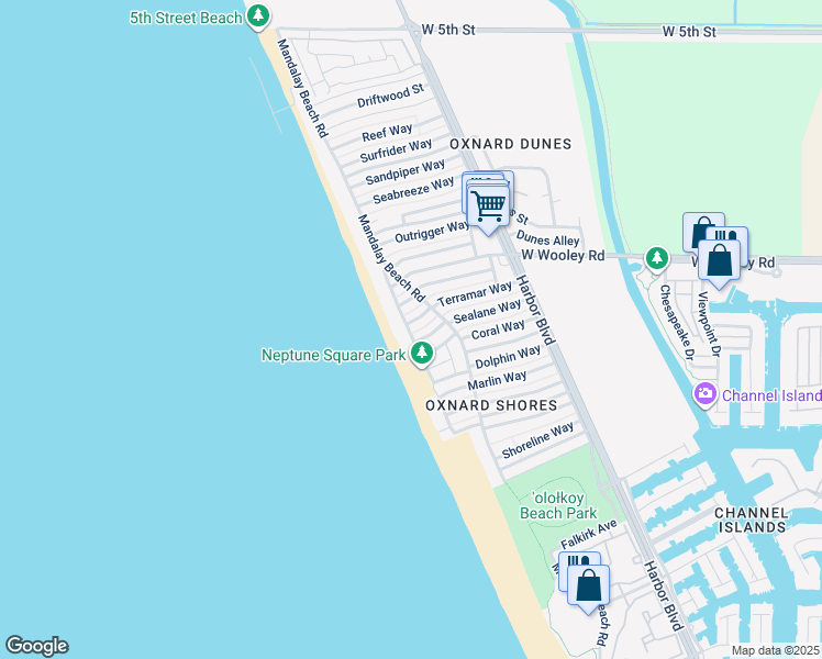 map of restaurants, bars, coffee shops, grocery stores, and more near 5234 Terramar Way in Oxnard