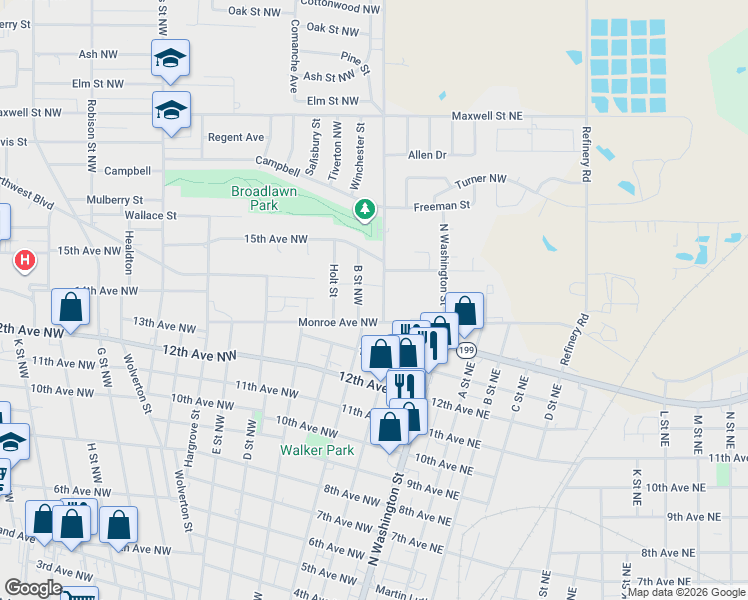 map of restaurants, bars, coffee shops, grocery stores, and more near 1408 B Street Northwest in Ardmore