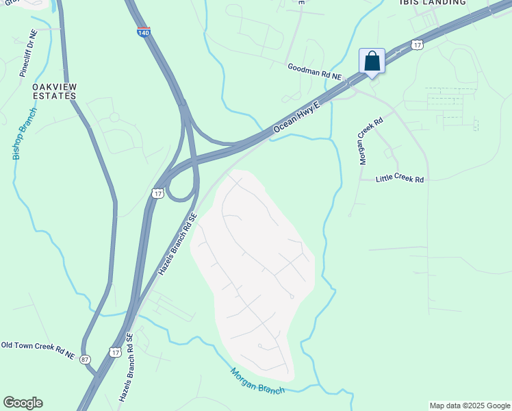 map of restaurants, bars, coffee shops, grocery stores, and more near 67 Bridle Way in Leland