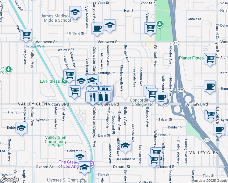 map of restaurants, bars, coffee shops, grocery stores, and more near 6463 Gilson Avenue in Los Angeles