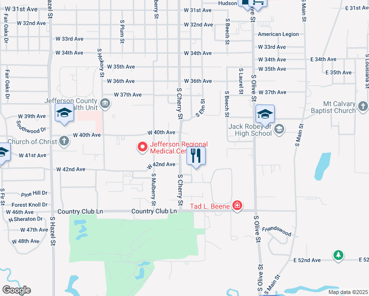 map of restaurants, bars, coffee shops, grocery stores, and more near 4021 South Cherry Street in Pine Bluff