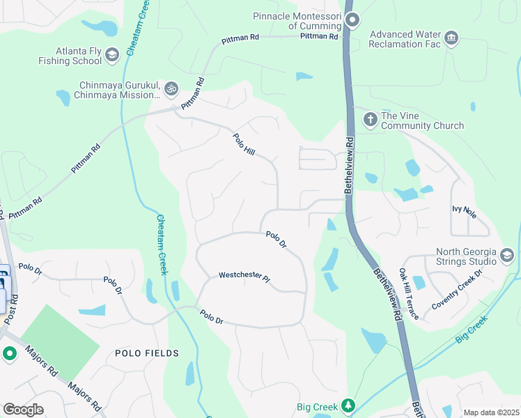 map of restaurants, bars, coffee shops, grocery stores, and more near 6835 Polo Fields Parkway in Cumming