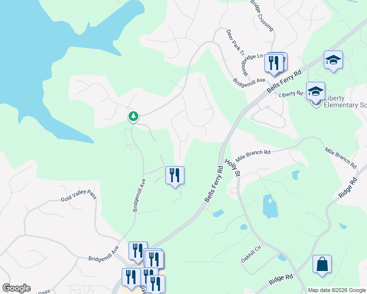 map of restaurants, bars, coffee shops, grocery stores, and more near 221 Cedar Woods Way in Canton