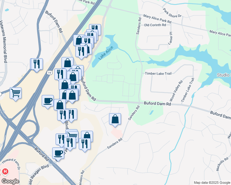 map of restaurants, bars, coffee shops, grocery stores, and more near 700 Sanders Road in Cumming