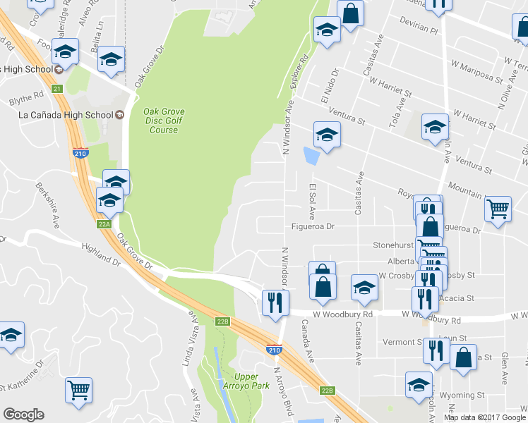 map of restaurants, bars, coffee shops, grocery stores, and more near 1040 Chevron Court in Pasadena