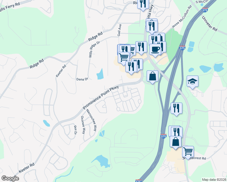 map of restaurants, bars, coffee shops, grocery stores, and more near 100 Lantana Trail in Canton