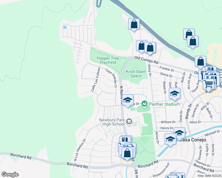 map of restaurants, bars, coffee shops, grocery stores, and more near 3772 Calle Posadas in Thousand Oaks