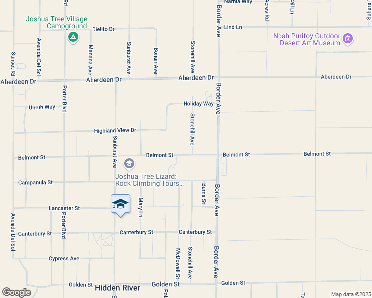 map of restaurants, bars, coffee shops, grocery stores, and more near 62350 Belmont Street in Joshua Tree