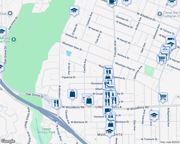 map of restaurants, bars, coffee shops, grocery stores, and more near 2461 Saint Pierre Avenue in Altadena