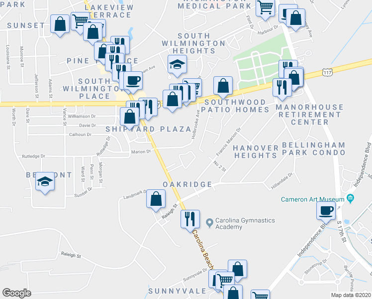 map of restaurants, bars, coffee shops, grocery stores, and more near 616 Holbrooke Avenue in Wilmington