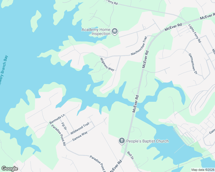 map of restaurants, bars, coffee shops, grocery stores, and more near 6011 Warpath Road in Flowery Branch