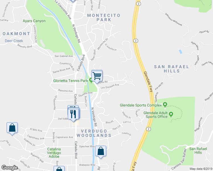 map of restaurants, bars, coffee shops, grocery stores, and more near 1829 Los Encinos Avenue in Glendale