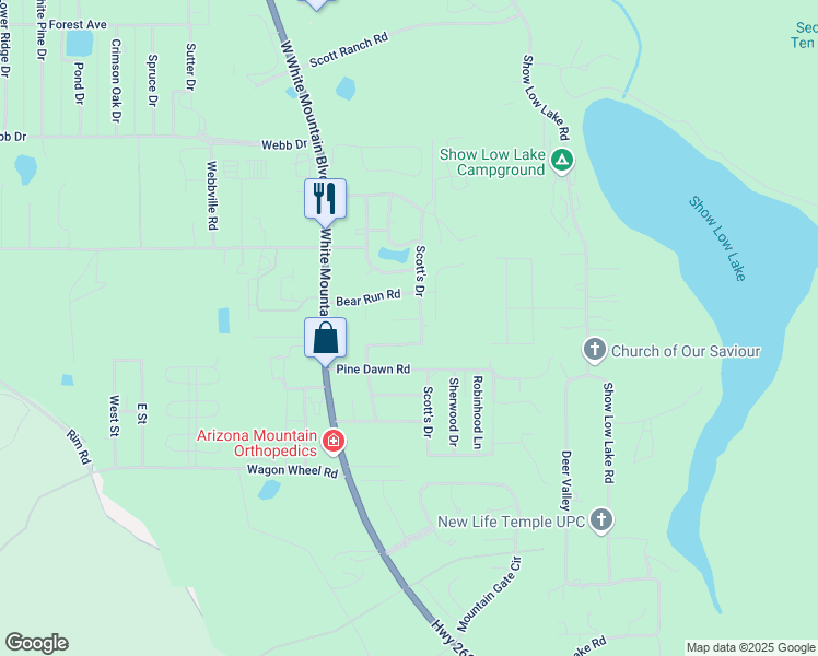 map of restaurants, bars, coffee shops, grocery stores, and more near 5350 Glenwood Lane in Navajo County
