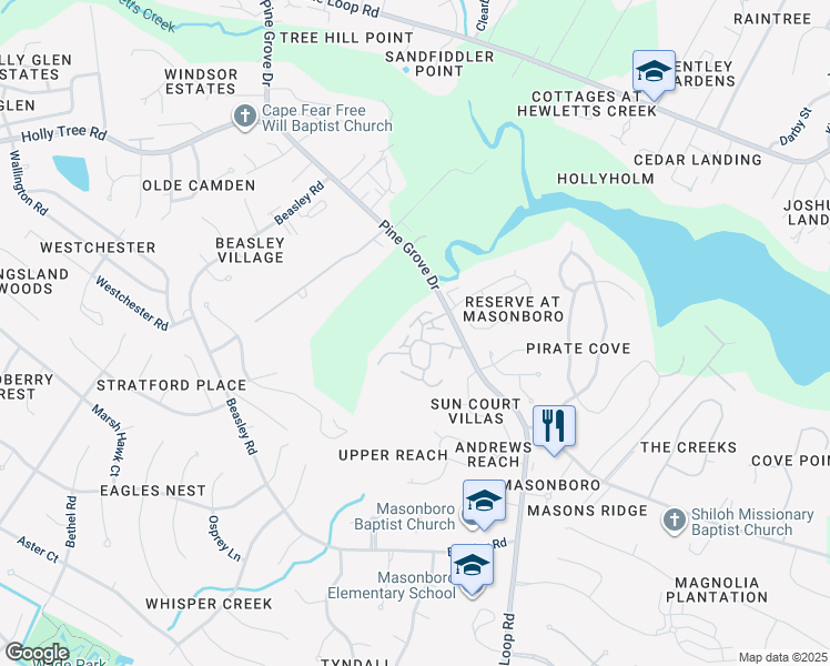 map of restaurants, bars, coffee shops, grocery stores, and more near 212 Saint Luke Court in Wilmington
