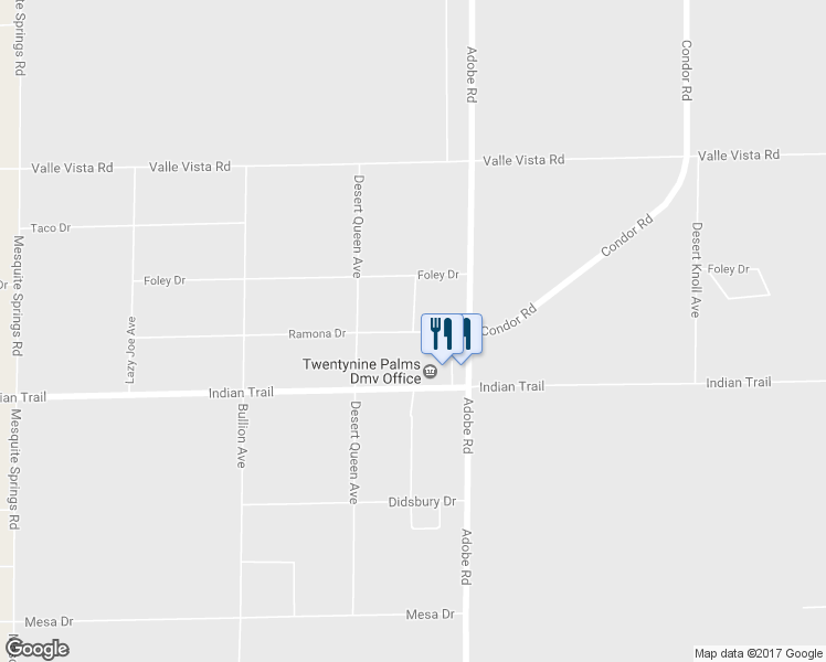map of restaurants, bars, coffee shops, grocery stores, and more near 6413 Smoketree Avenue in Twentynine Palms