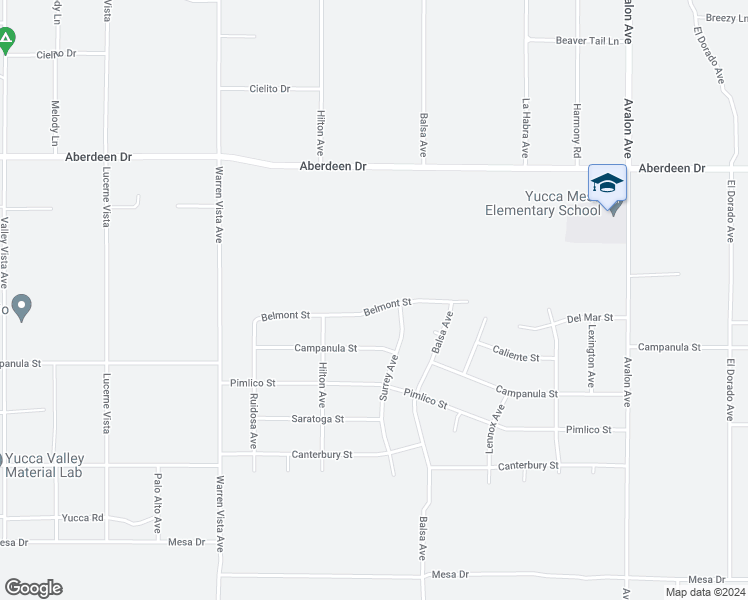 map of restaurants, bars, coffee shops, grocery stores, and more near 58008 Belmont Street in Yucca Valley