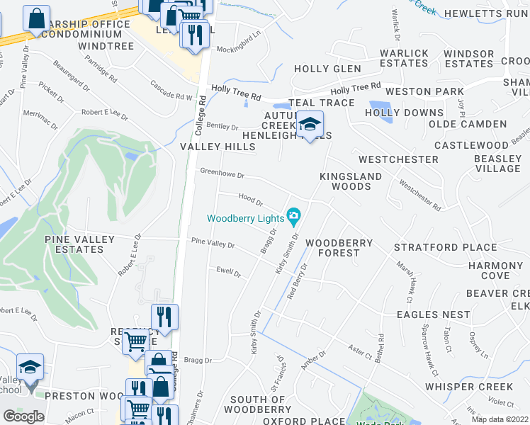map of restaurants, bars, coffee shops, grocery stores, and more near 934 Hood Drive in Wilmington