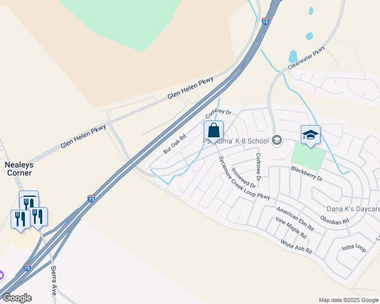map of restaurants, bars, coffee shops, grocery stores, and more near 3783 Rosena Ranch Road in San Bernardino
