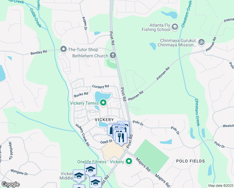 map of restaurants, bars, coffee shops, grocery stores, and more near 7540 Cordery Road in Cumming