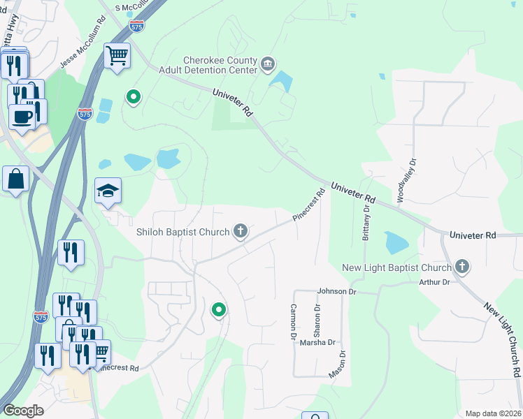 map of restaurants, bars, coffee shops, grocery stores, and more near 214 Huskins Road in Canton