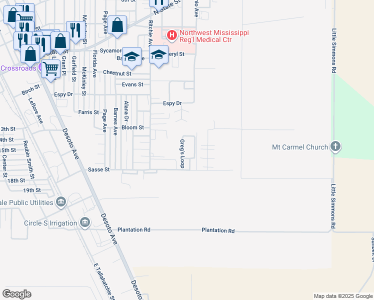 map of restaurants, bars, coffee shops, grocery stores, and more near 905 Sasse St in Clarksdale