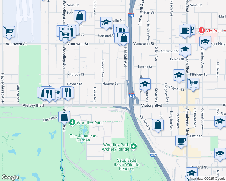 map of restaurants, bars, coffee shops, grocery stores, and more near 6461 Whitman Avenue in Los Angeles