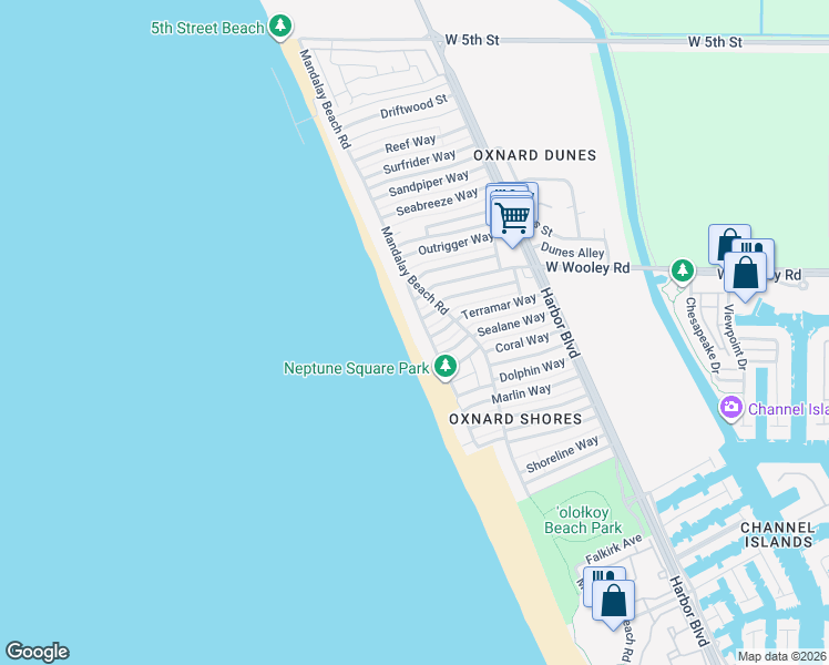 map of restaurants, bars, coffee shops, grocery stores, and more near 1211 Capri Way in Oxnard