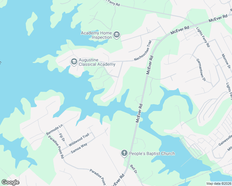 map of restaurants, bars, coffee shops, grocery stores, and more near 5997 Warpath Road in Flowery Branch