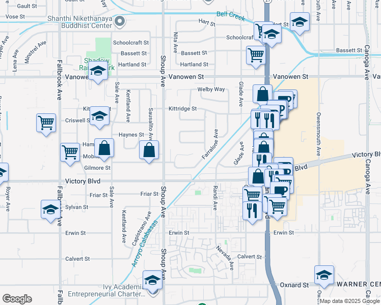 map of restaurants, bars, coffee shops, grocery stores, and more near 22318 Mobile Street in Los Angeles