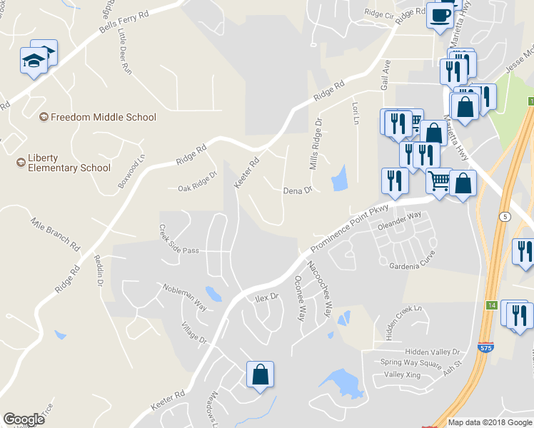 map of restaurants, bars, coffee shops, grocery stores, and more near 2245 Mills Wood Run in Canton