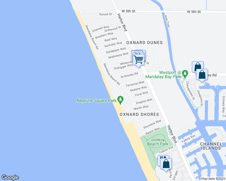 map of restaurants, bars, coffee shops, grocery stores, and more near 1211 Capri Way in Oxnard