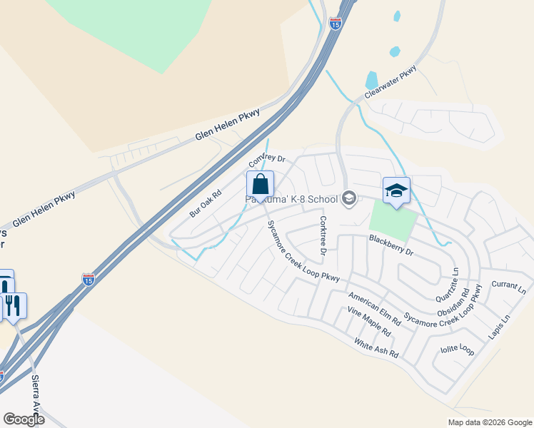 map of restaurants, bars, coffee shops, grocery stores, and more near 18086 Crabapple Court in San Bernardino