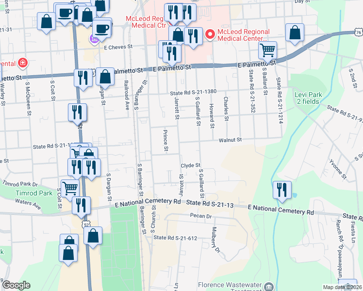 map of restaurants, bars, coffee shops, grocery stores, and more near 512 Walnut Street in Florence
