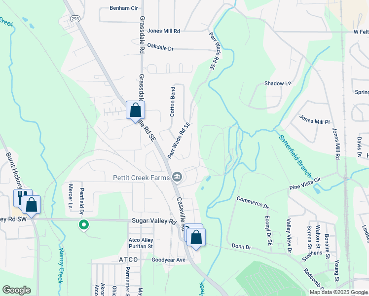 map of restaurants, bars, coffee shops, grocery stores, and more near 25 Wesley Trce Southeast in Cartersville